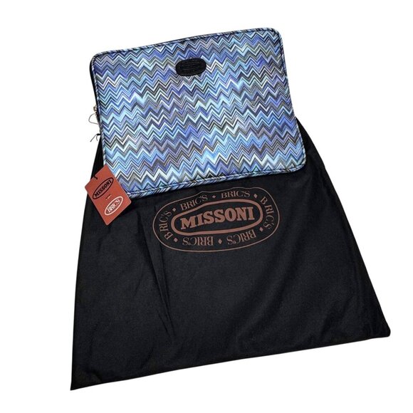 NWT Missoni For Bric’s Travel Laptop Tablet Case Blue Zigzag Italian Designer - Picture 2 of 14
